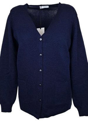 VANITA' CARDIGAN BLU DA DONNA IN LANA CON TASCHE