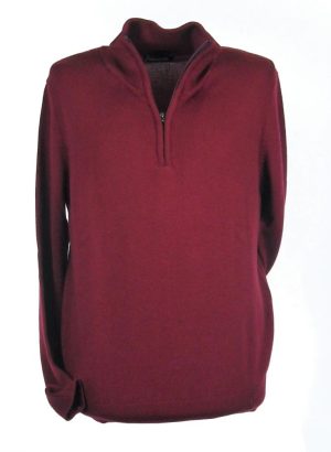PREMODE MAGLIA DA UOMO MEZZA ZIP IN LANA MERINO EXTRAFINE BORDEAUX
