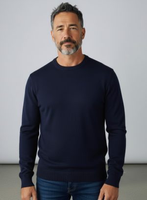 PREMODE MAGLIA A GIROCOLLO BLU DA UOMO A IN PURO COTONE