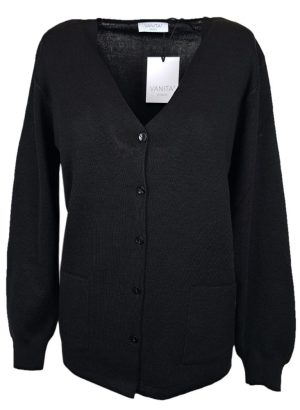 VANITA' CARDIGAN NERO DA DONNA IN LANA CON TASCHE