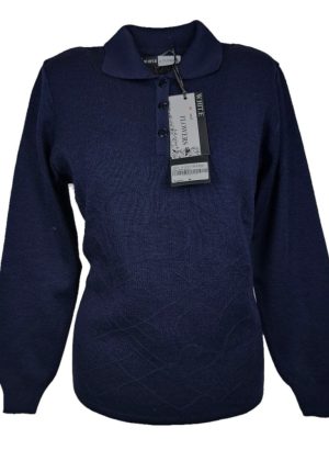 WHITE FLOWERS POLO DA DONNA IN MISTO LANA BLU