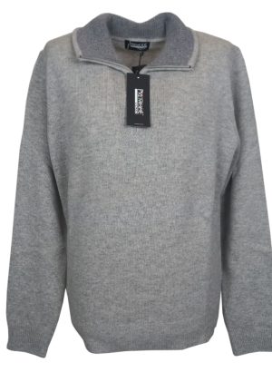 PREMODE MAGLIONE MEZZA ZIP DA UOMO IN LANA GRIGIO