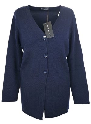 ELEONORA DEL BONO CARDIGAN LUNGO DA DONNA IN PURA LANA BLU
