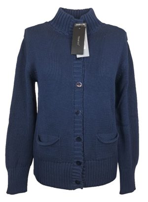PREMODE MAGLIA APERTA DA DONNA IN PURO COTONE BLU