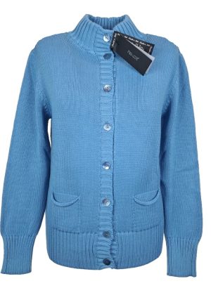 PREMODE MAGLIA APERTA DA DONNA IN PURO COTONE AZZURRO