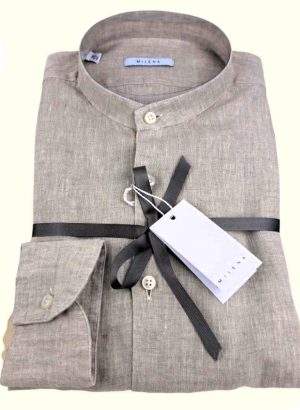 MILENA CAMICIA MANICA LUNGA DA UOMO IN PURO LINO CON COLLO ALLA COREANA