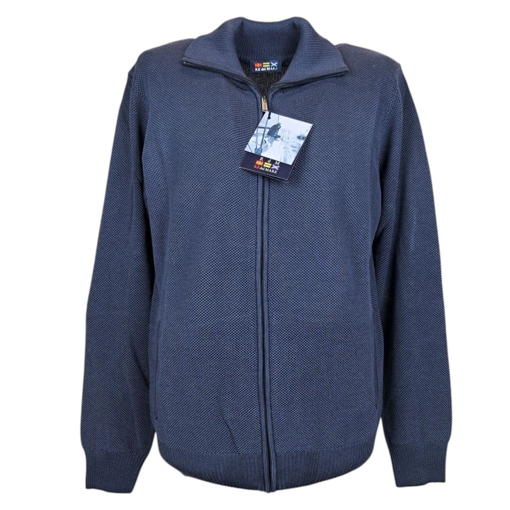 RE DEL MARE MAGLIA DA UOMO FULL ZIP IN COTONE CON TASCHE E LAVORAZIONE A NIDO D'APE
