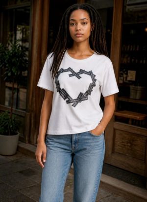 CARLA FERRONI T-SHIRT DA DONNA IN COTONE CON STAMPA CUORE
