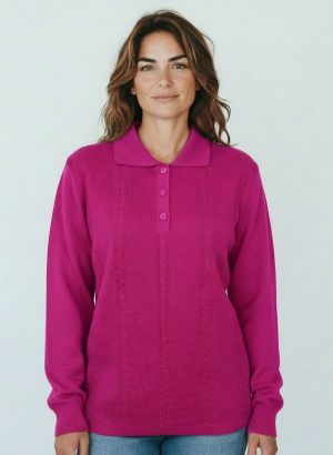 WHITE FLOWERS POLO DA DONNA IN LANA FUCSIA