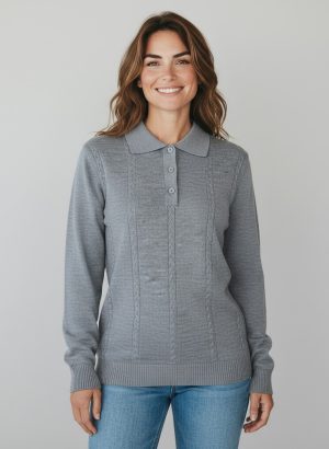 WHITE FLOWERS POLO DA DONNA IN LANA GRIGIO