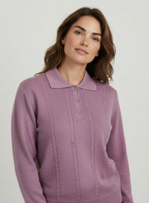 WHITE FLOWERS POLO DA DONNA IN LANA ROSA
